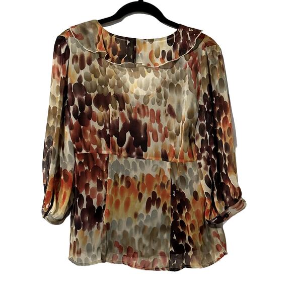 AGB Women's Sz Medium Floral Button100% Polyester Blouse with Cami Ruffle V Neck - Picture 3 of 13